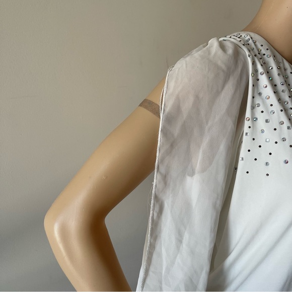 Black and White One Shoulder Ruffle Midi Pencil Dress - Picture 7 of 13